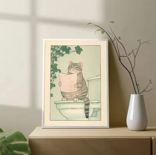 Tokyo Vault™ Japanese Tabby Cat Bathtub Canvas Poster – Retro Japandi Bathroom Wall Art