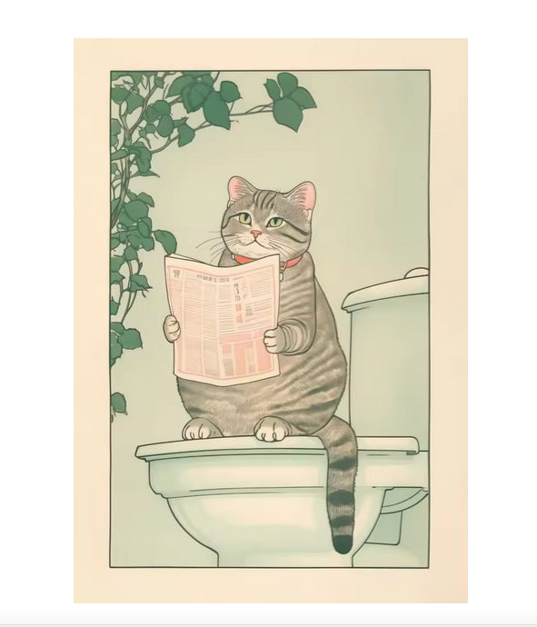 Tokyo Vault™ Japanese Tabby Cat Bathtub Canvas Poster – Retro Japandi Bathroom Wall Art