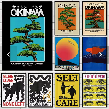 Tokyo Vault™ Abstract Okinawa Canvas Poster – Bauhaus Cat & Snake Wall Art Print