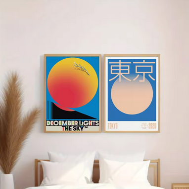 Tokyo Vault™ Abstract Okinawa Canvas Poster – Bauhaus Cat & Snake Wall Art Print